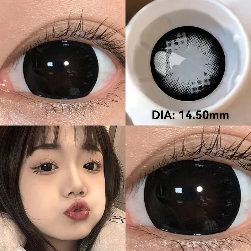 2 Stück 14.50mm Weiche Schwarze Farbige Kontaktlinsen Schwarze Serie, Halbjährlich Einweg, Natürliche Augenvergrößerung Komfortabel für Alltag und Leichtes Make-up