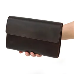 Genuine Leather Men Clutch Bag Vintage Style Crazy Horse Leather Multi-Functional Wallet With Wrist