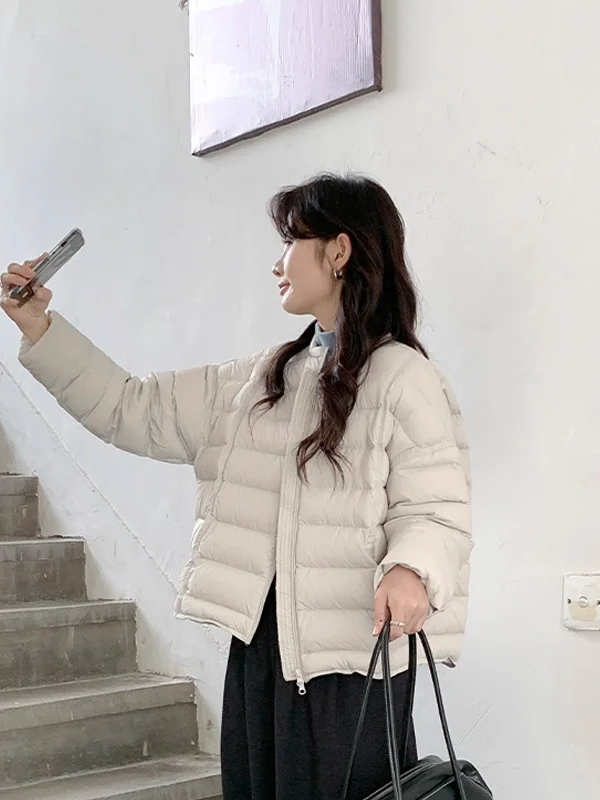 

Женская повседневная хлопковая куртка с круглым вырезом, в корейском стиле, для города, зимняя, новая модная короткая куртка свободного кроя с длинными рукавами на молнии