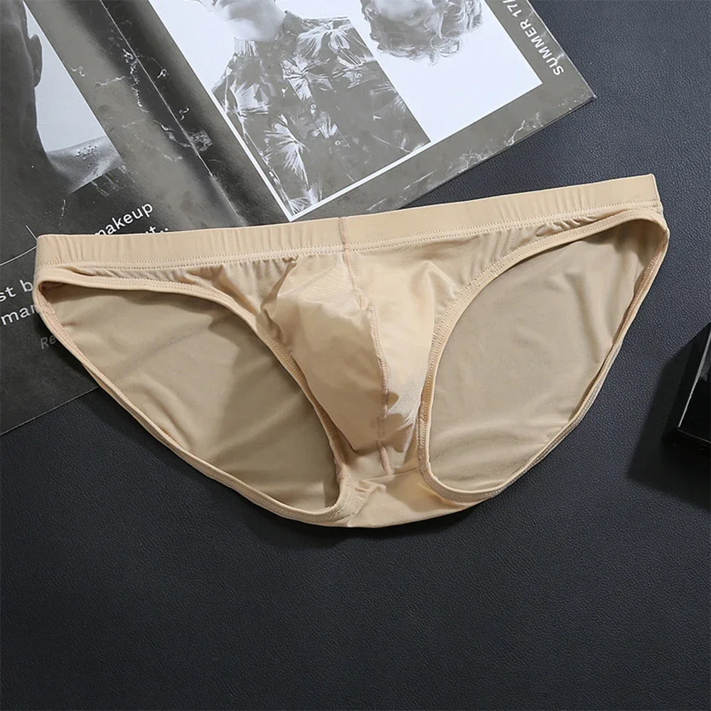 Men's Ice Silk Underwear Briefs Breathable Low-Waist U-Convex Undershorts Shorts Solid Color Briefs Men Underpants