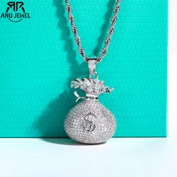 AnuJewel 6.1cttw Moissanite Purse Pendant Layered Hip Hop Necklace 925 Sterling Silver New Age Heavy Metal Dope Jewelry for Men