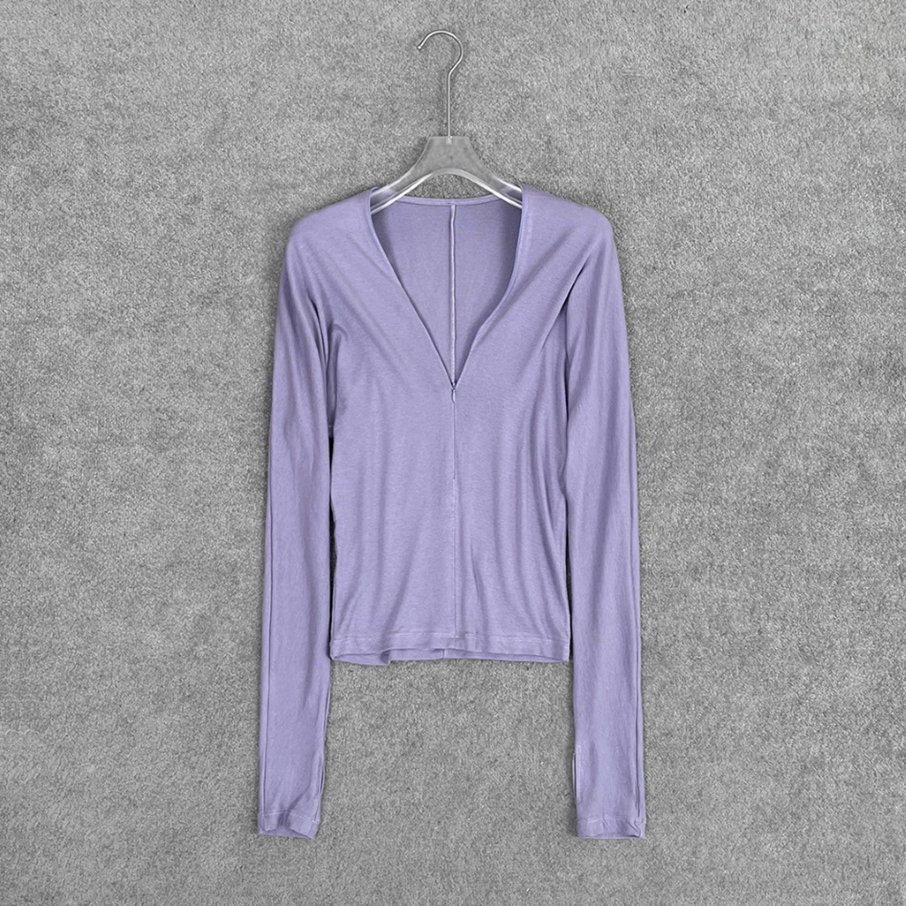 

Wool Blend Women's T-shirt Y2k Invisible Zipper Elegant Commuting V-neck Long Sleeve Base Top 2025 Autumn New Style