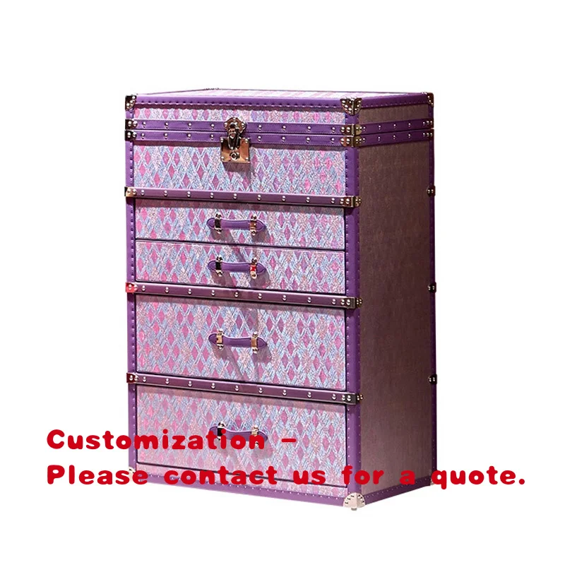 custom.Italian Luxury Anemone Purple Jewelry Cabinet High-grade Chest of Drawers Hard Box Floor Jewelry Cabinet with Lock Ho