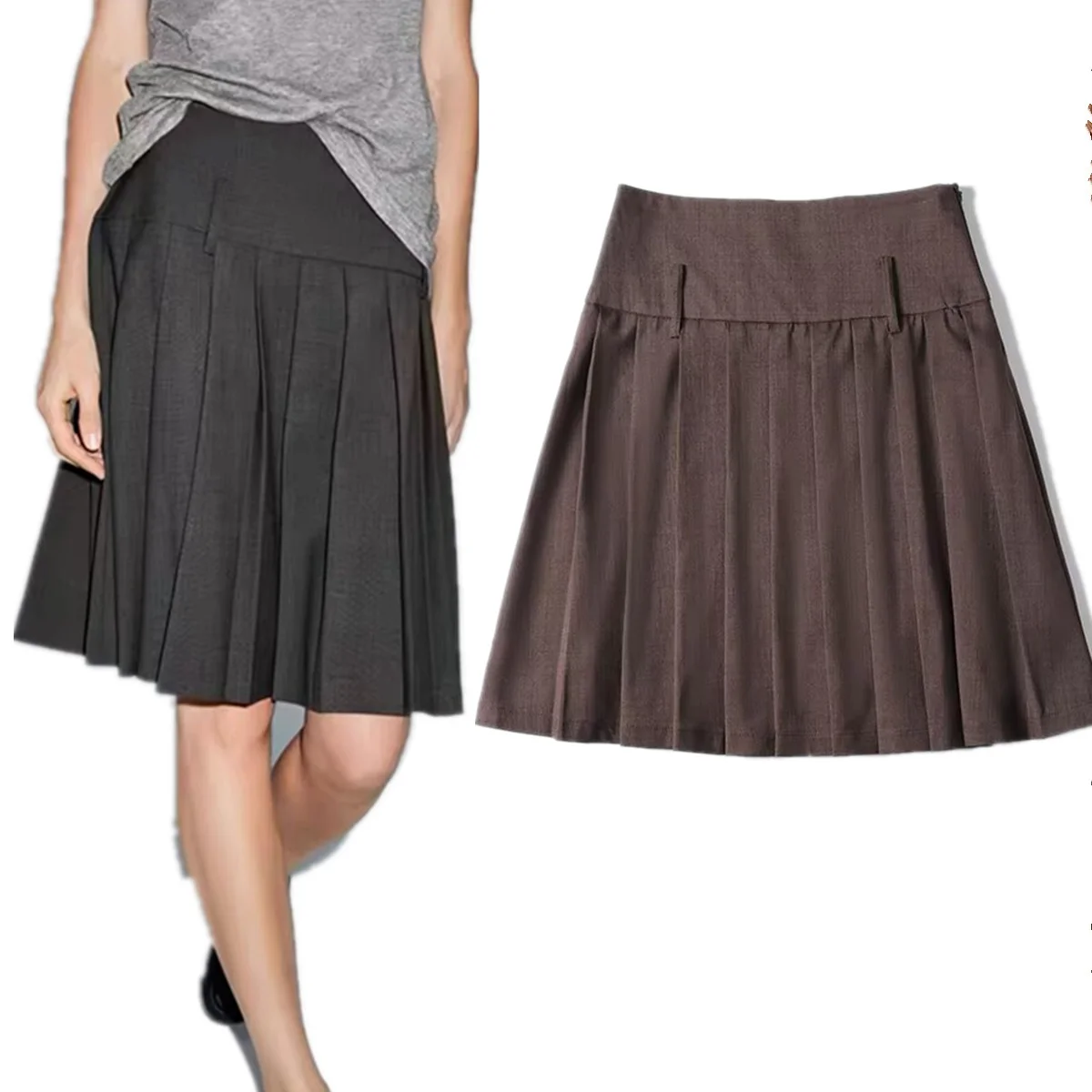 제니&데이브 2026 스커트 여성 의류 팔다스 스커트 프랑스 패션 여성 플리츠 스커트 빈티지 하이 웨이스트 A라인 스커트 여성