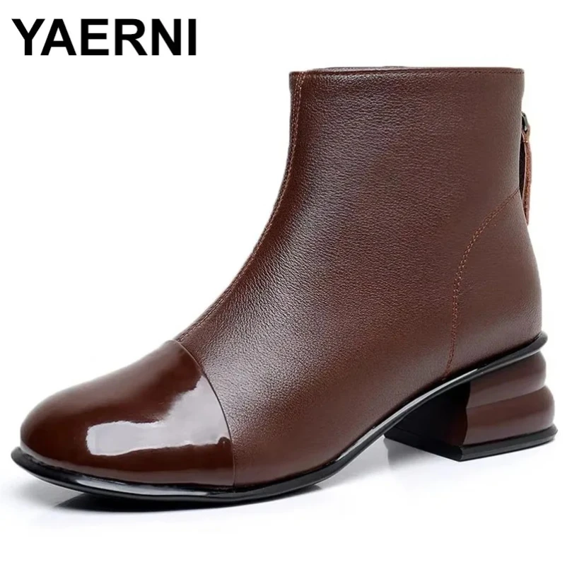 

2025 Knee High Boots For Women Genuine Leather Chunky Heel Long Modern Boots High Heel Dress Shoes Runway