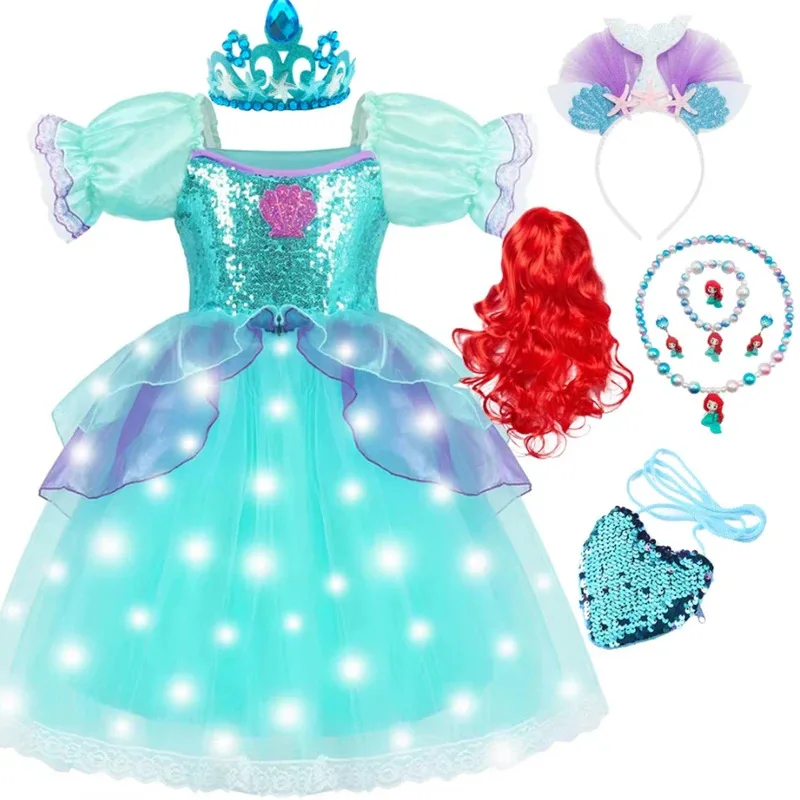 

Girls Princess Cosplay Mermaid Dress Children Birthday Party Costume Ariel Halloween Fantasy Clothes Summer Elegant Gown