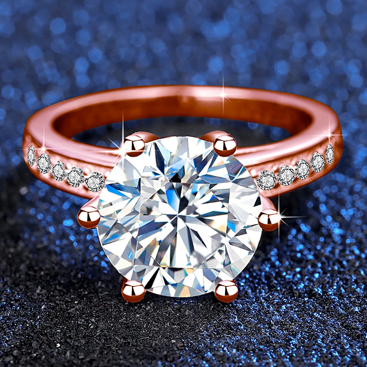 Gelbgold 4ct Moissanit-Ring mit Zertifikat für Damen, Brillantschliff, besteht den Diamanttester, luxuriöser Hochzeitsschmuck, Top-Qualität – Detail 8