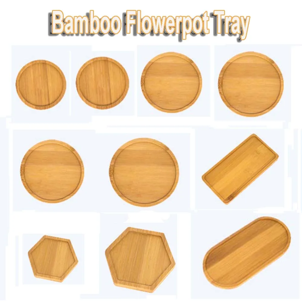 Suministros de jardinería, soporte para bonsái de suculentas, decoración del hogar, Base para maceta, bandeja de madera de bambú rectangular hexagonal, cuadrado redondo