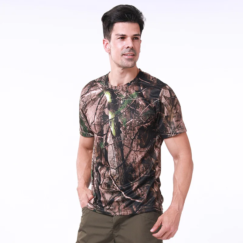 ESDY Men Outdoor Sports T-Shirts Camouflage Round Neck Short Sleeved Quick Drying Shirts A413