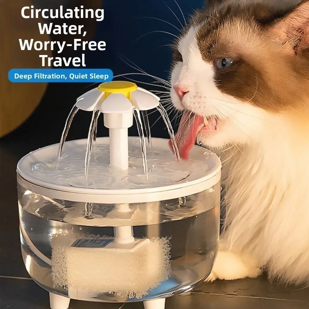 

Electric Automatic Cat Water Fountain Flower Nozzle Transparent Cat Water Dispenser Mute Operation Large Capacity
