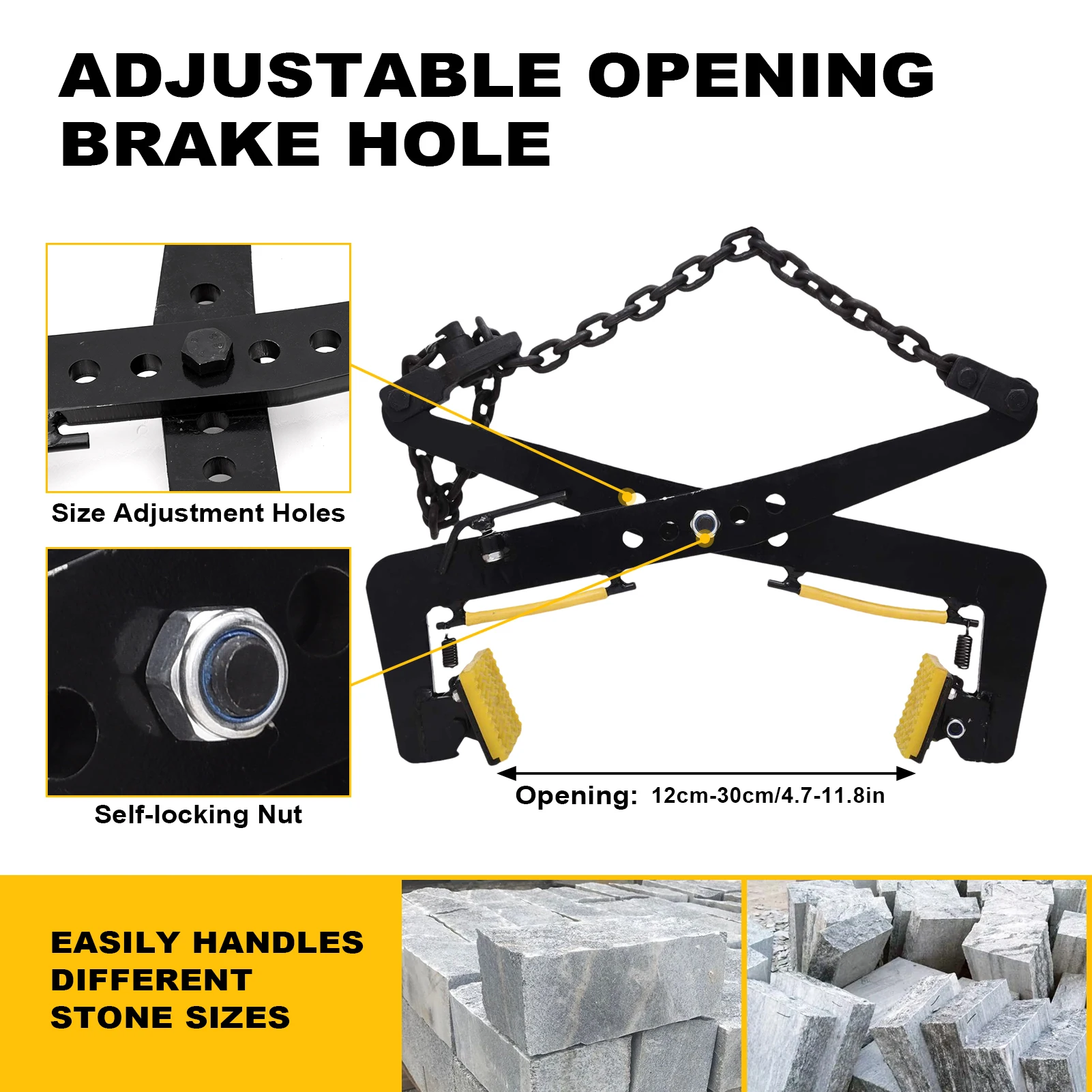 Braçadeira de granito braçadeiras de elevação ajustáveis ferramentas de manuseio resistente levantador de painel de granito forrado de borracha para lajes, blocos de concreto