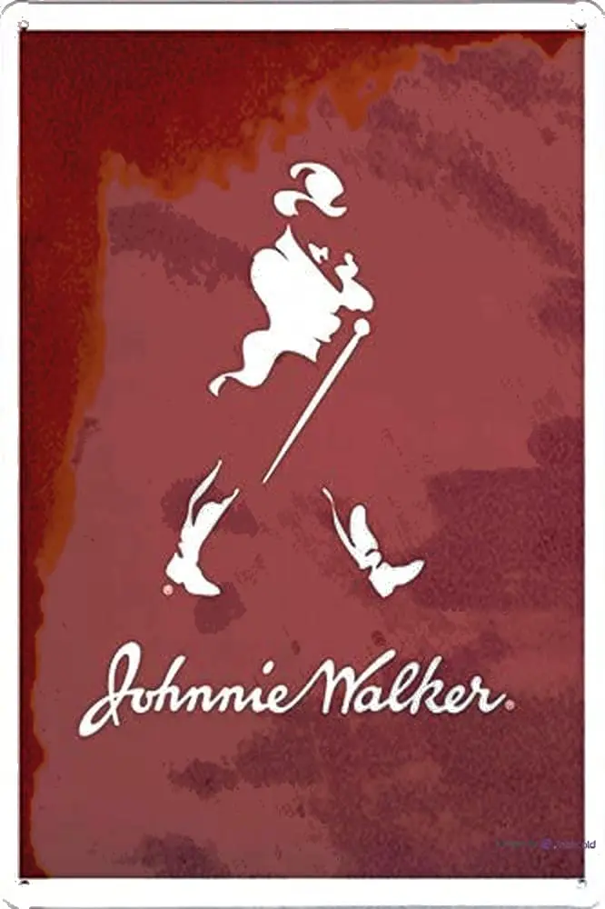 Letrero de metal de Gabriella Hunter (8"x12") con el logo rojo del whisky Johnnie Walker de Vintage Sign