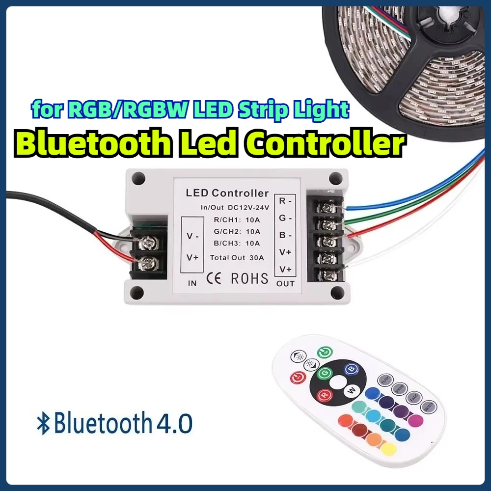 

DC12-24V Bluetooth-Compatible Led Controller With 24Key IR Remote BT APP Control Big Power 360W for RGB/RGBW LED Strip Light