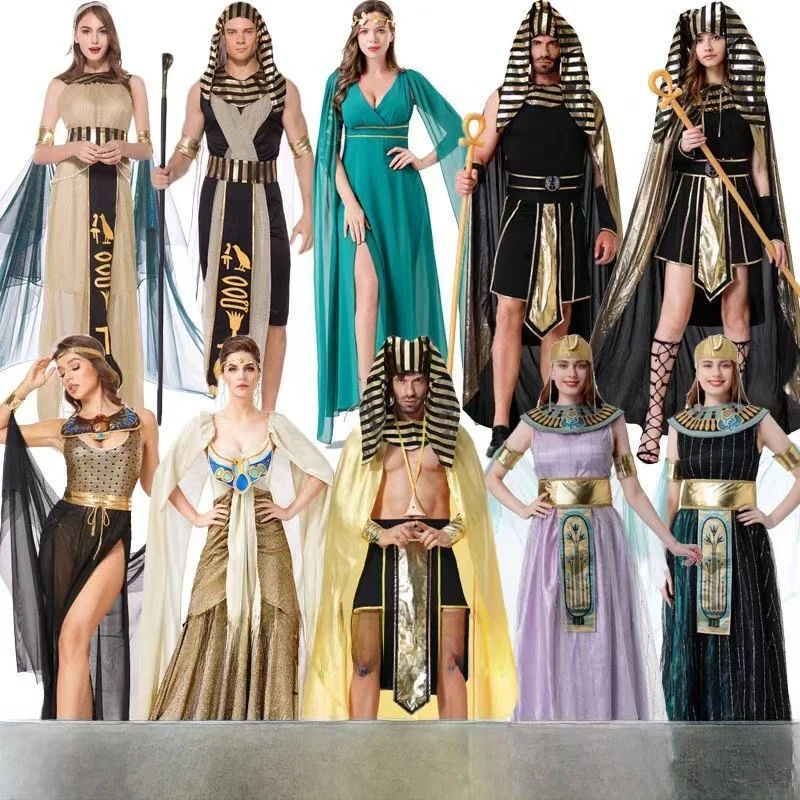 

Halloween God Cosplay Costume Pharaoh King Ancient Queen Robe Couple Style Women's Ethnic Stage Costume Spring 2024
