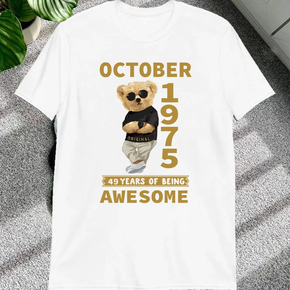 Classic Vintage 1975 Tshirt Men Shirt Limited Edition Teddy Bear Print Birthday Cotton Tee 50 Years Old 7-12 Months Gift Tops