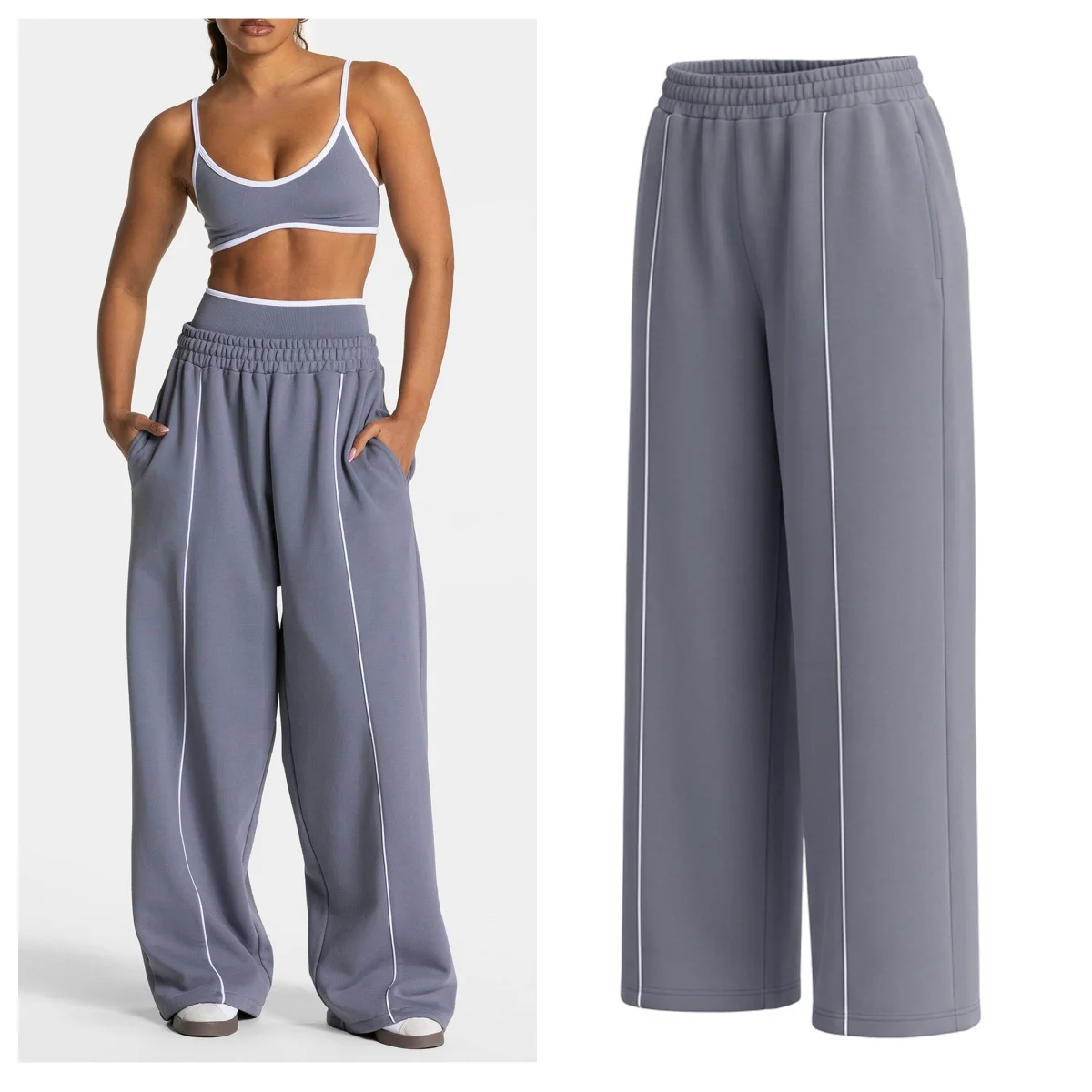 

Joggers Sports Pants Women Low Waist Belted Straight Trousers Solid Color Casual GYM Multiple Pockets Work Wide Leg Pants