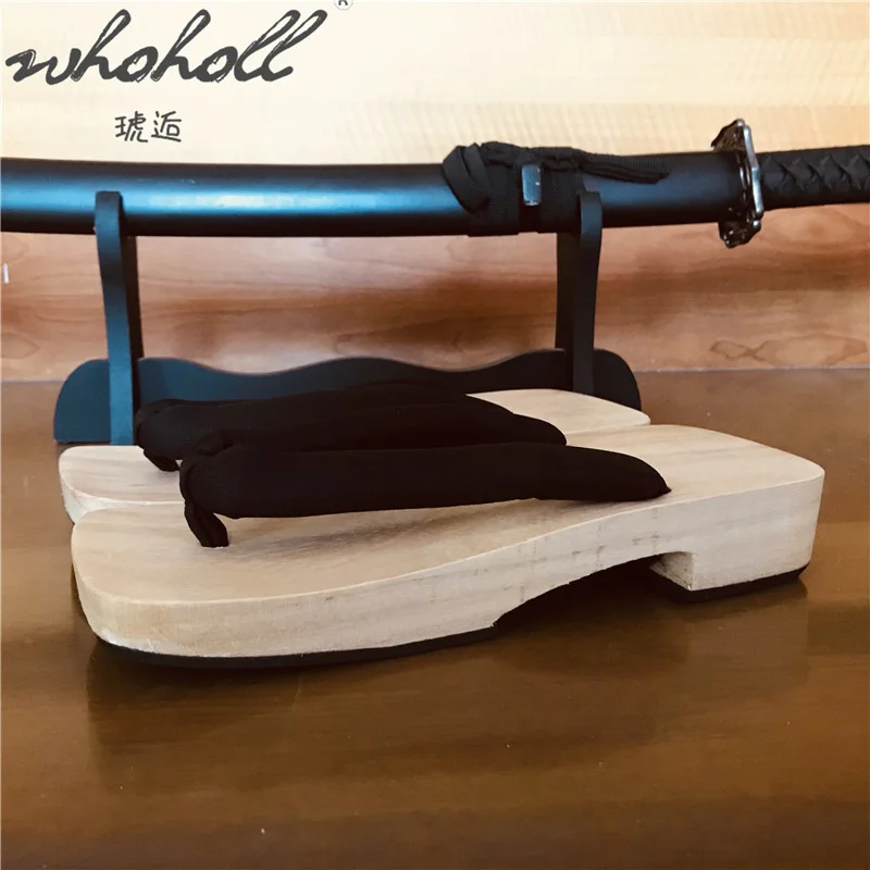 WHOHOLL ญี่ปุ่น Samurai Clogs รองเท้าผู้ชายรองเท้าแตะ Geta Flip-Flops สำหรับ Man คอสเพลย์รองเท้าฤดูร้อนไม้แบนรองเท้าแตะ Unisex รองเท้า