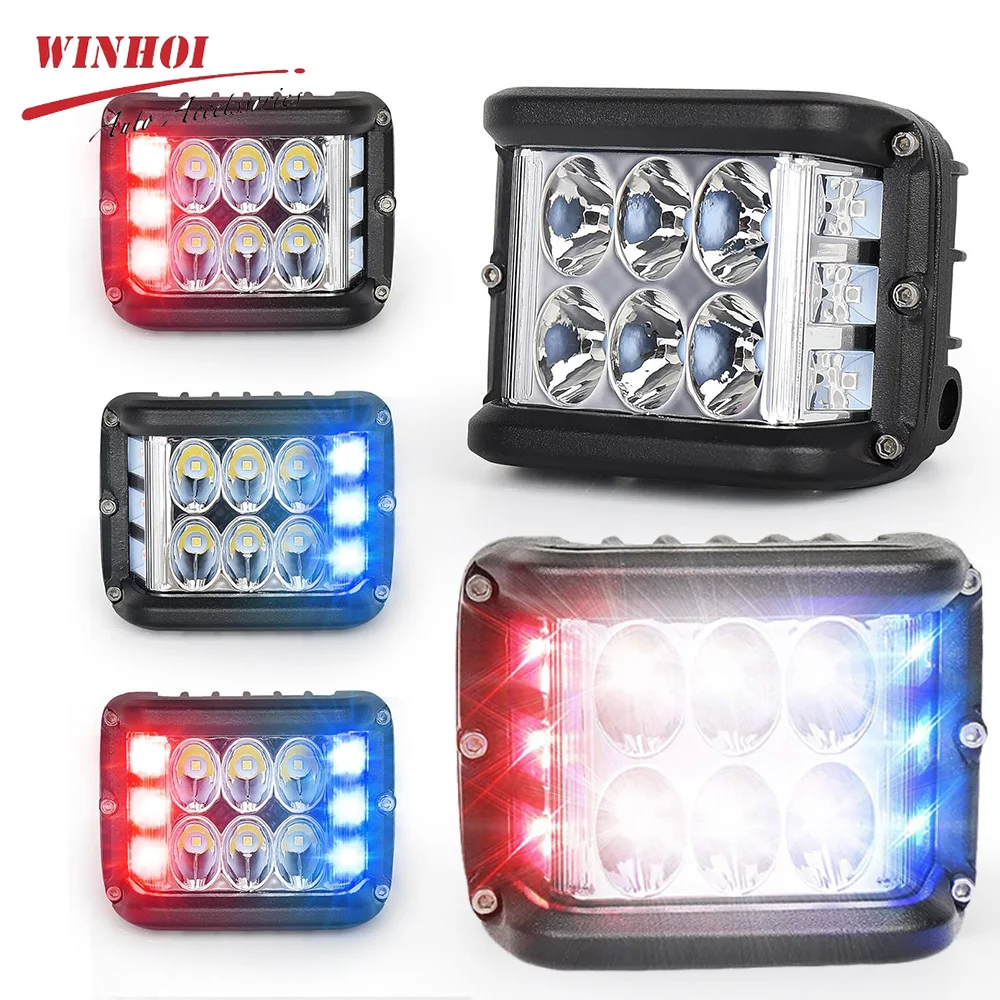 2PCS Car LED Work Light with Flashing Three Side Led Warning Strobe Light 12-24V LED Headlights for Offroad 4X4 Truck Fog Lamp