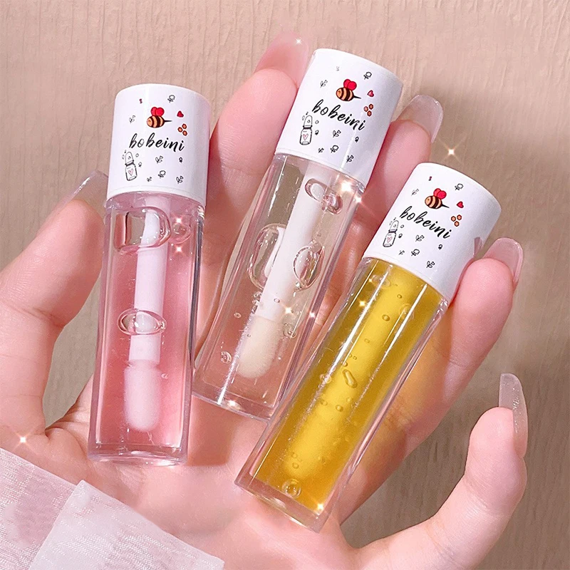 Peach Milk Honey Lip Oil Relieves Dry Moisturizing Lip Gloss Fades Lip Lines Water Light Lips Big Brush Head Cute Korean Makeup