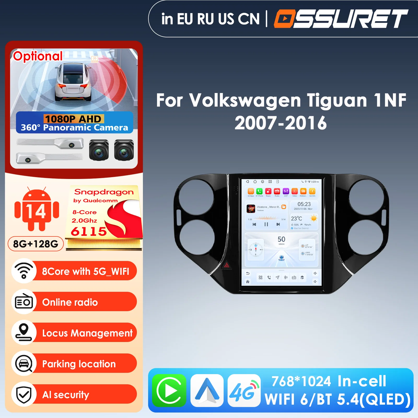 Reproductor multimedia para automóvil con CarPlay y Android Auto de Qualcomm, pantalla de 9.7 pulgadas, 4G LTE, para Volkswagen Tiguan 1NF Golf 5 2006, navegación estéreo