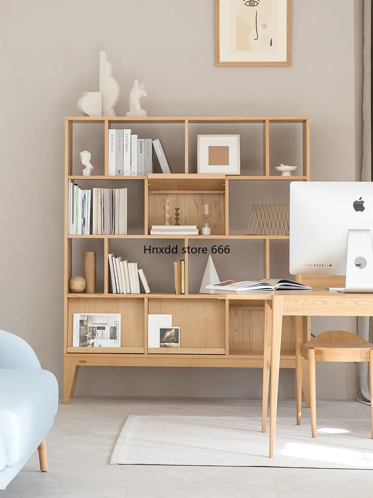 Bookshelf cabinet integrated to the top against the wall floor storage free combination solid wood simple reading rack