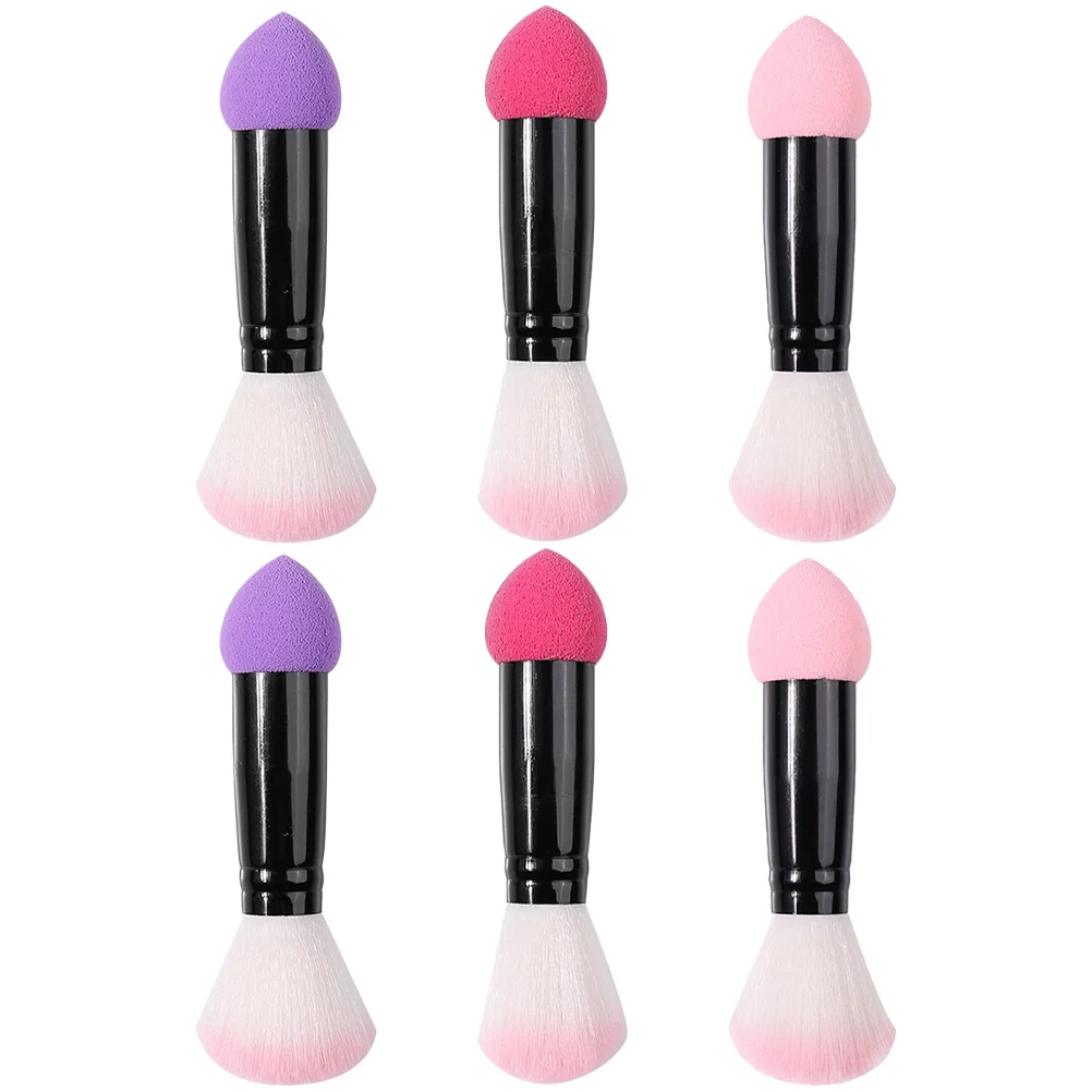 6 個デュアルエンドブラッシュブラシソフト毛フェイスメイクアップツールパウダーファンデーションクリーム輪郭コンシーラートラベルサイズ