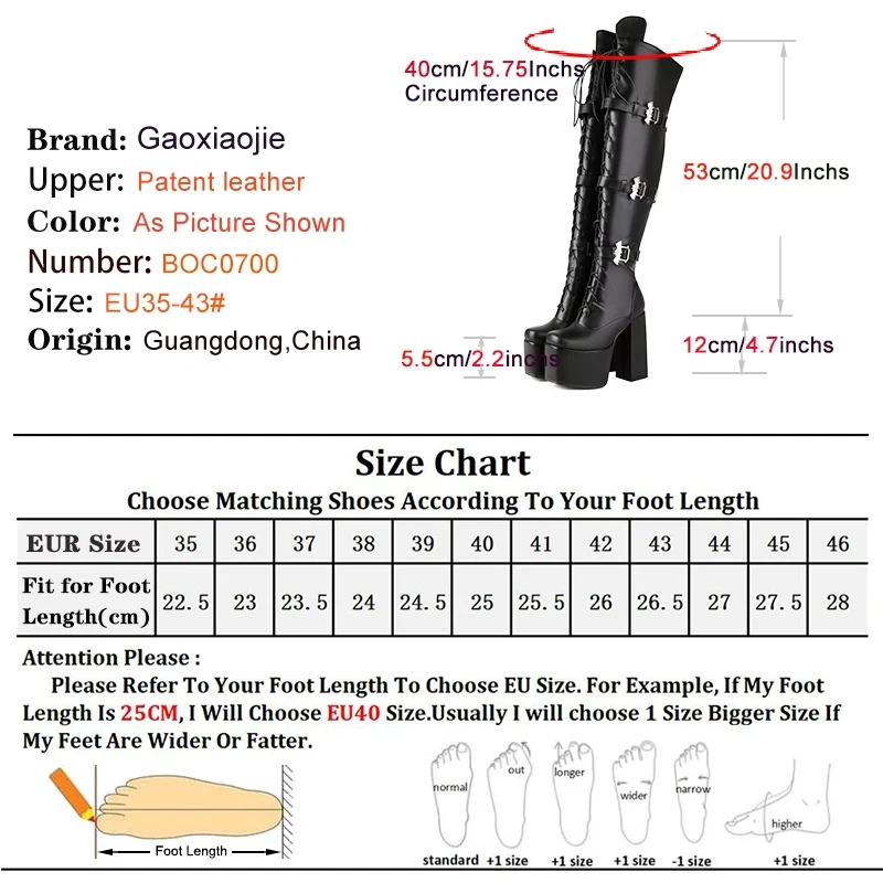 Gothic Style Over-the-Knee Boots Women Thick Platform Winter High Heels 12cm Chunky Heel Lady Shoes Black Thigh High Boots 2024