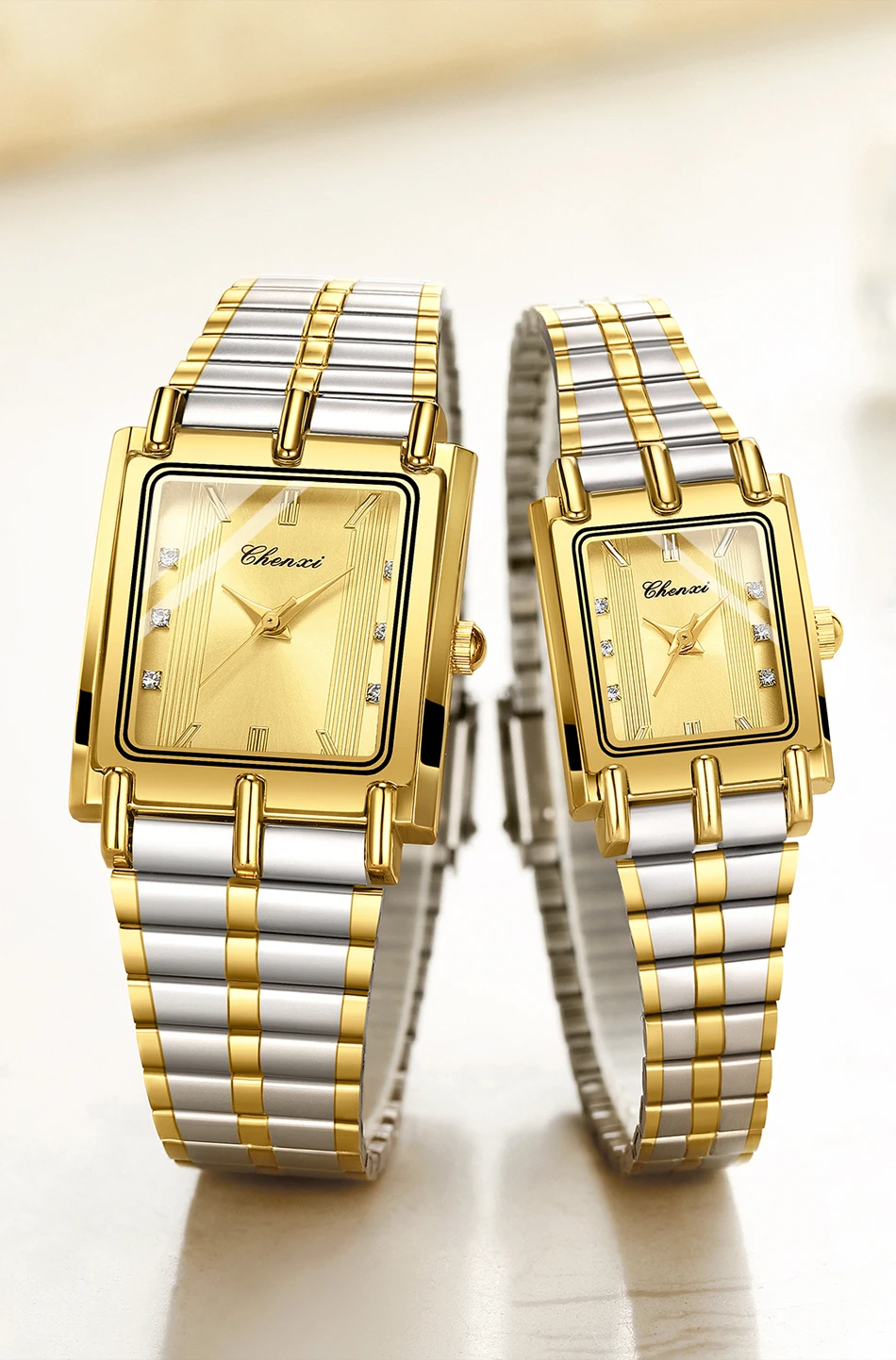 CHENXI 106 New 1pc Fashion Couple Exquisite Rectangle Watch Quartz Top Brand Stainless Steel Male and Female Couple Watch Gift