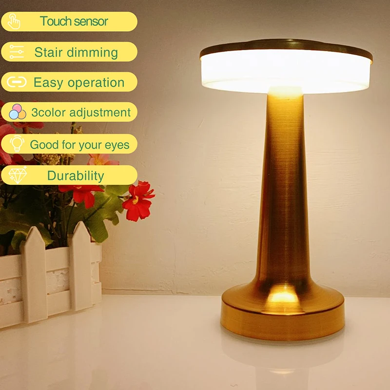 Rechargeable Touch Control Bedside Lamp 3 Color Modes Portable Cordless Creative Decorative Night Light for Bedroom Living Room