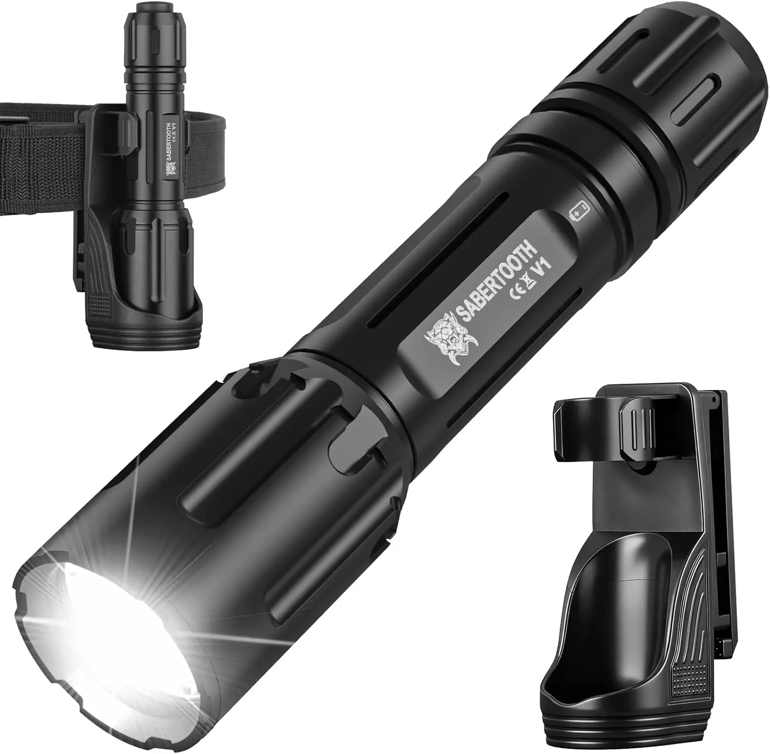 

2200 Lumen Tactical Flashlight with Holster for Law Enforcement Duty Belt Safety Gear Accessories Black