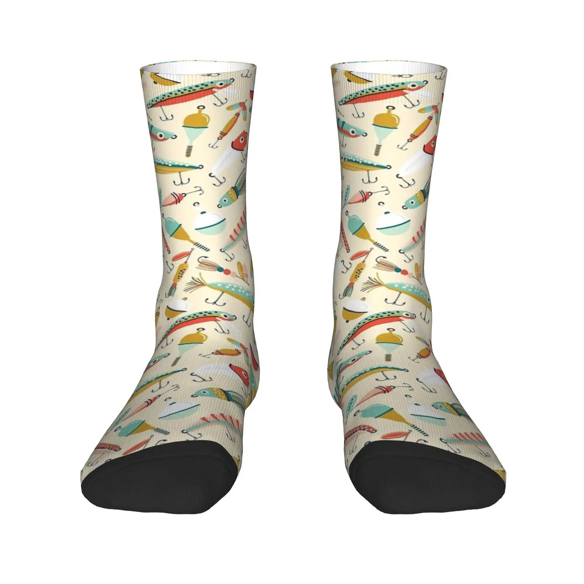 Fish Bait Socks Colorful Printed Fish Fishing Pattern Anti Skid Stockings Adults Men Quality Cycling Socks Spring Funny Socks