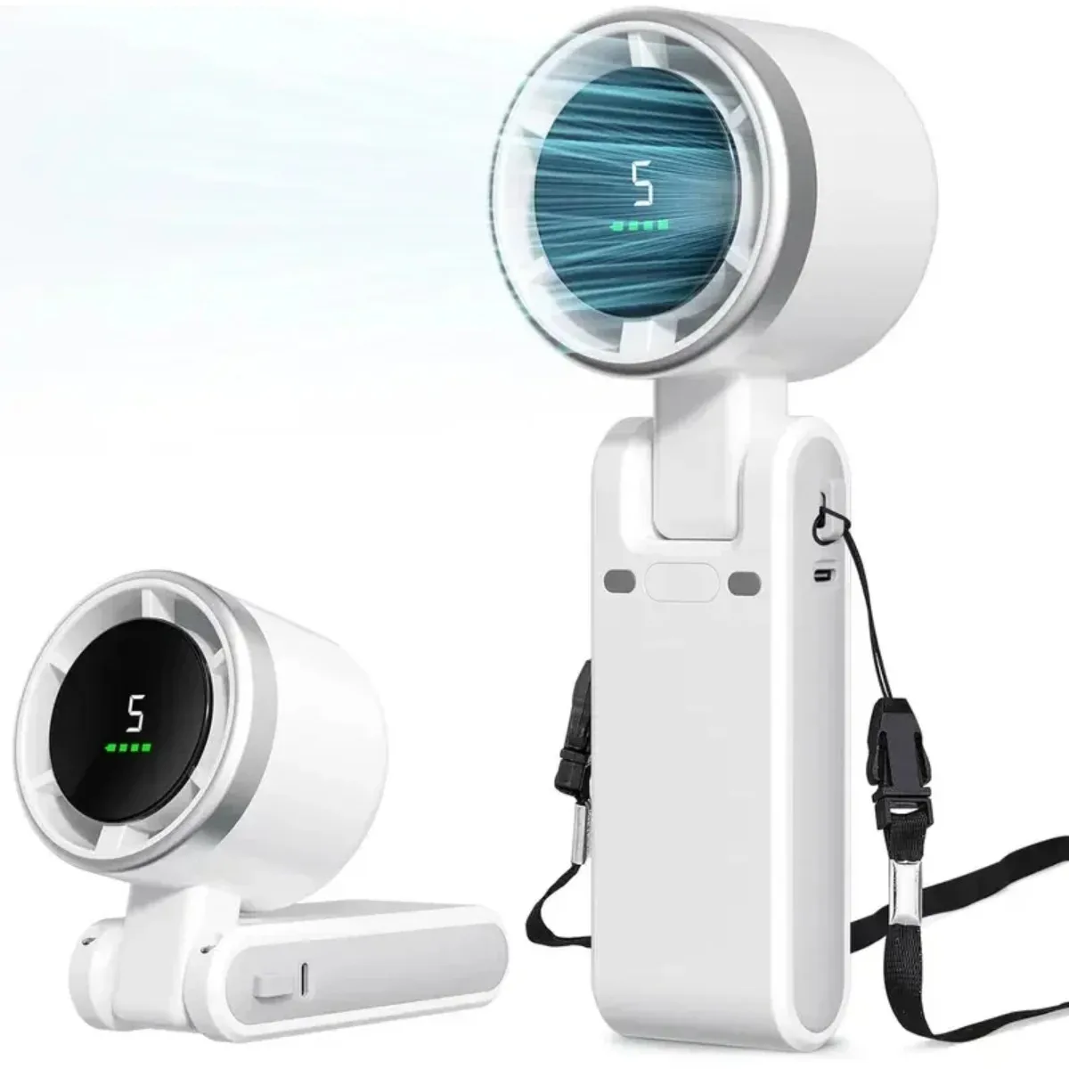 Mini High-speed Handheld Fan Usb Charging Digital Display Portable Desktop Folding Hanging Camping Violent Turbo Fan