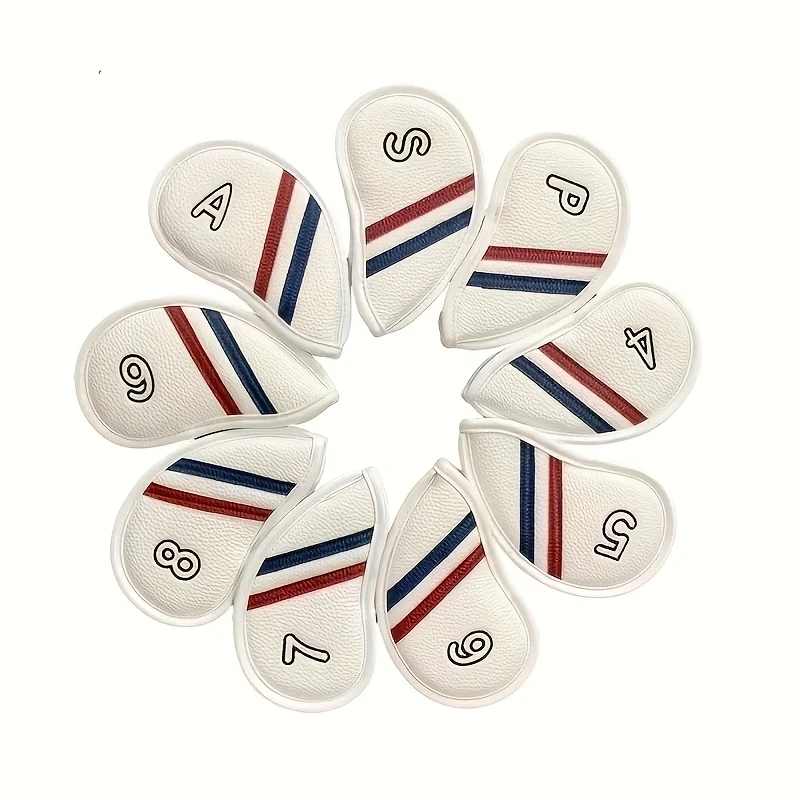 Capa de cabeça de ferro de golfe – Capas de cabeça brancas e pretas duráveis e elegantes com design de listra vermelha e azul para proteger seu clube de golfe