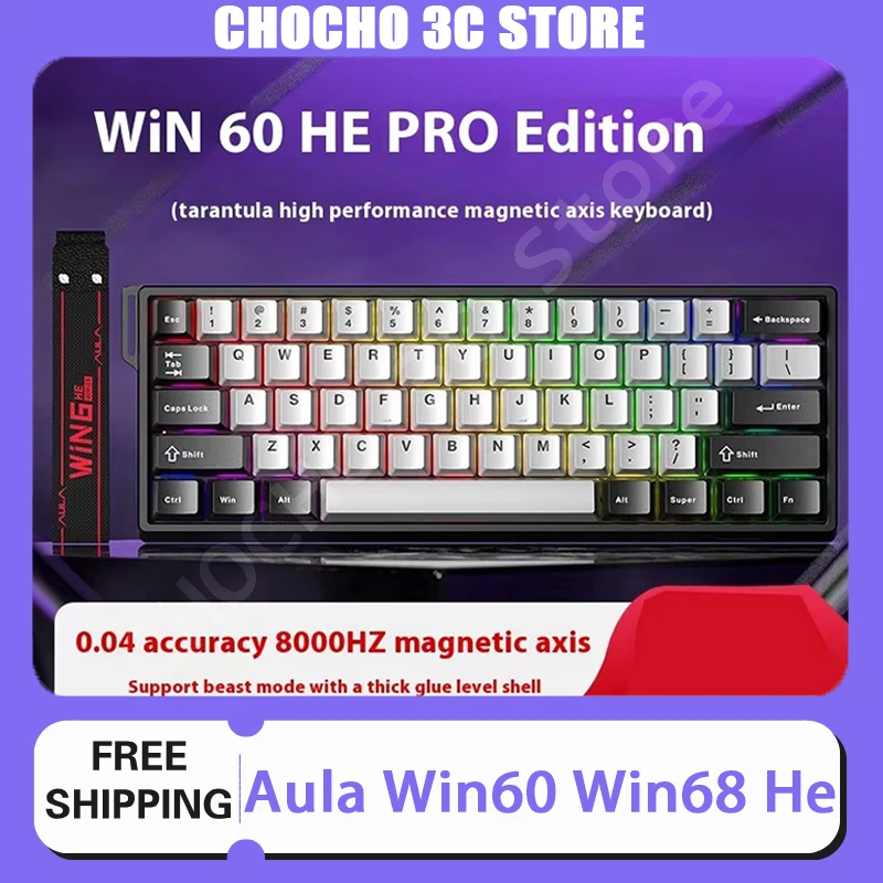 Aula Win60 Win68 He Keyboard Magnetic Switch 8k Wired Custom Rgb Hot Swap Rt Esports Gamer Mechanical Keyboard Accessories Gift