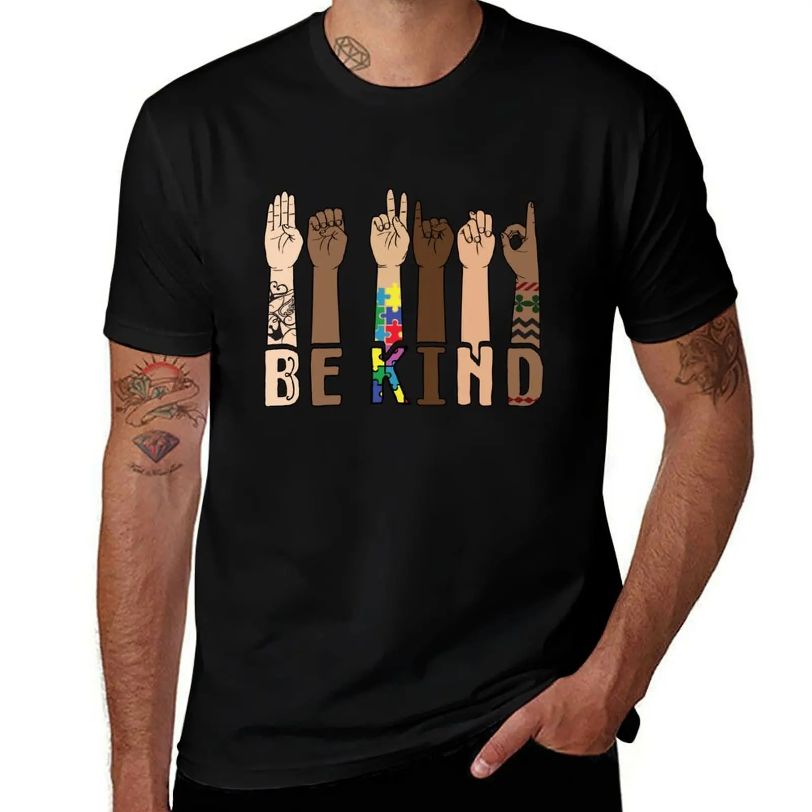 T-shirt homme en coton : Soyez gentil, langage des signes, main parlante, professeurs, interprète, ASL