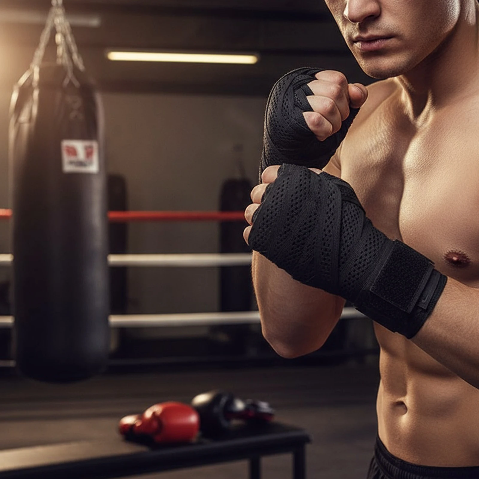 شبكة مطاطية يلتف اليد ارتداء مقاومة المهنية الملاكمة ضمادة امتصاص العرق الأساور للملاكمة التايلاندية ساندا المبتدئين