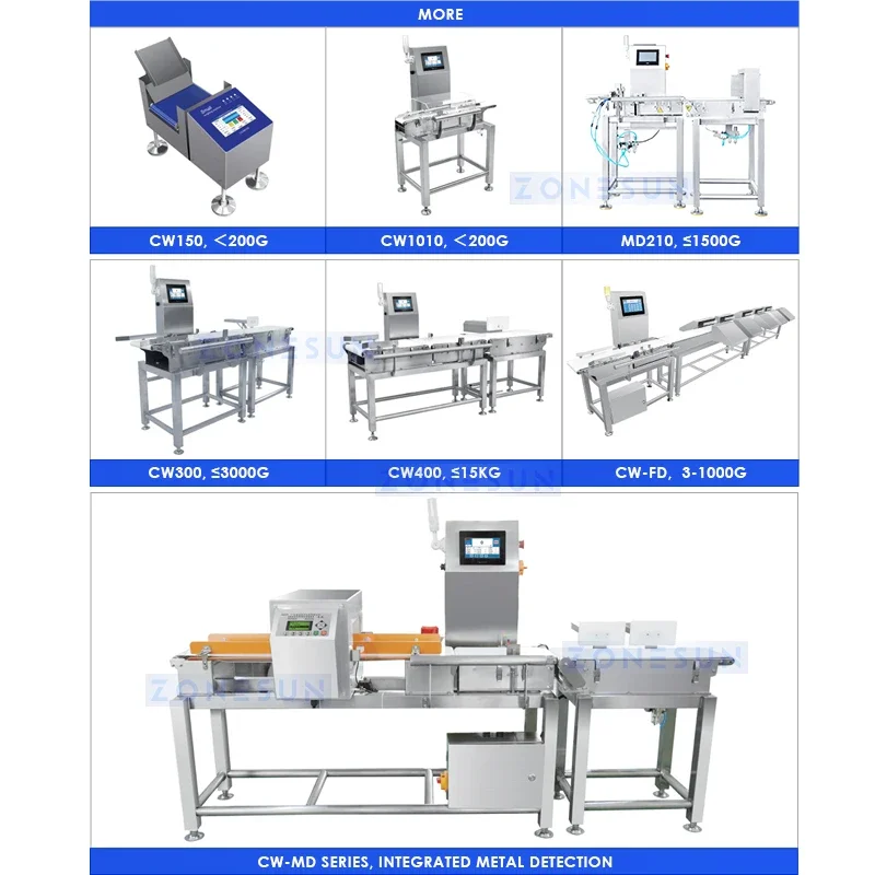 ZONESUN Industrial Multistage Checkweigher Machine Inline Checkweigher Automatic Weighers for Food Packgaing ZS-CWFD