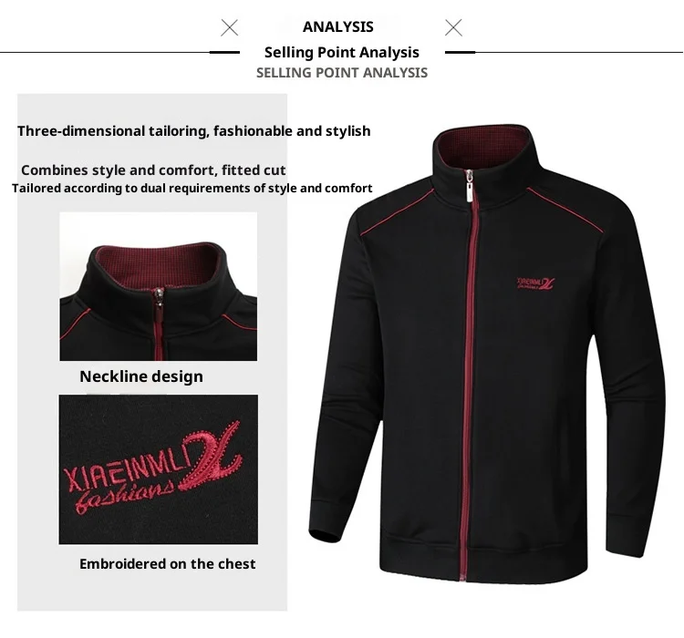 3-teiliger Herren-Sportanzug mit Kragenreißverschluss für Frühling und Herbst, langärmelige Hose, lässiger Sportanzug, Herren-Sporthemd-Set – Detail 8