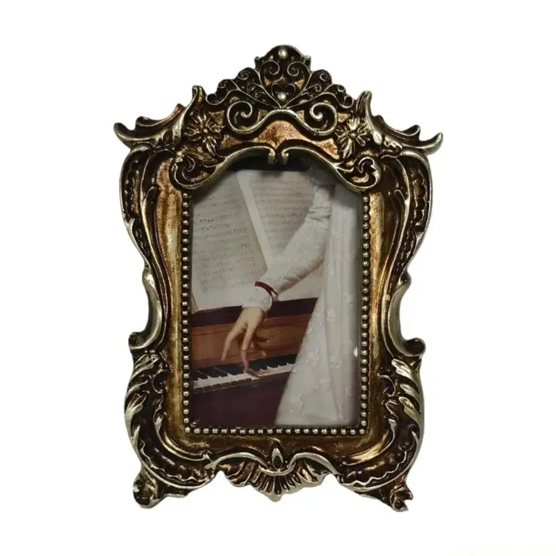 QX2E Retro Picture Frame Antique Ornate Photo Frame with Florals Relief Home Decors
