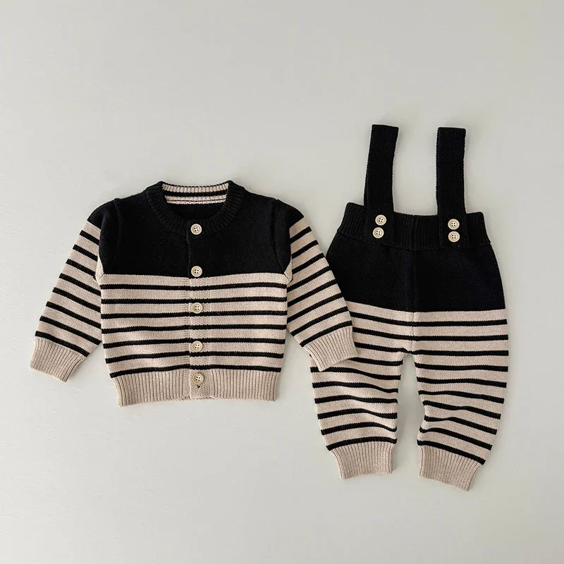 2025 جديد الخريف 0-3Yrs طفل رضيع الفتيات الفتيان مجموعة ملابس بأكمام طويلة مخطط سترة بذلة ملابس الأطفال دعوى