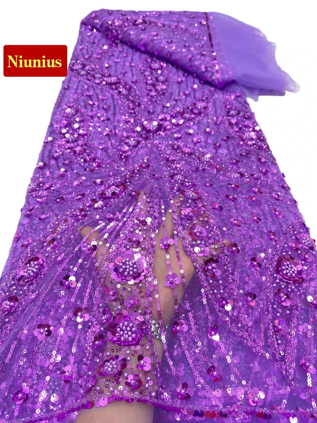 

Элегантная и мягкая тюлевая ткань 2026, кружево высшего качества с блестками и бусинами для свадебного и вечернего платья NN5382_Z