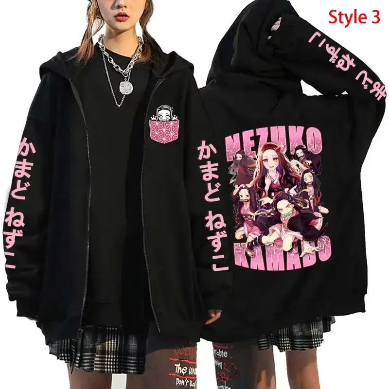 Autumn and Winter New Kamado Nezuko Hoodie Women's Casual Personalized Zipper Hoodie Coat Street Fashion Anime Hoodie