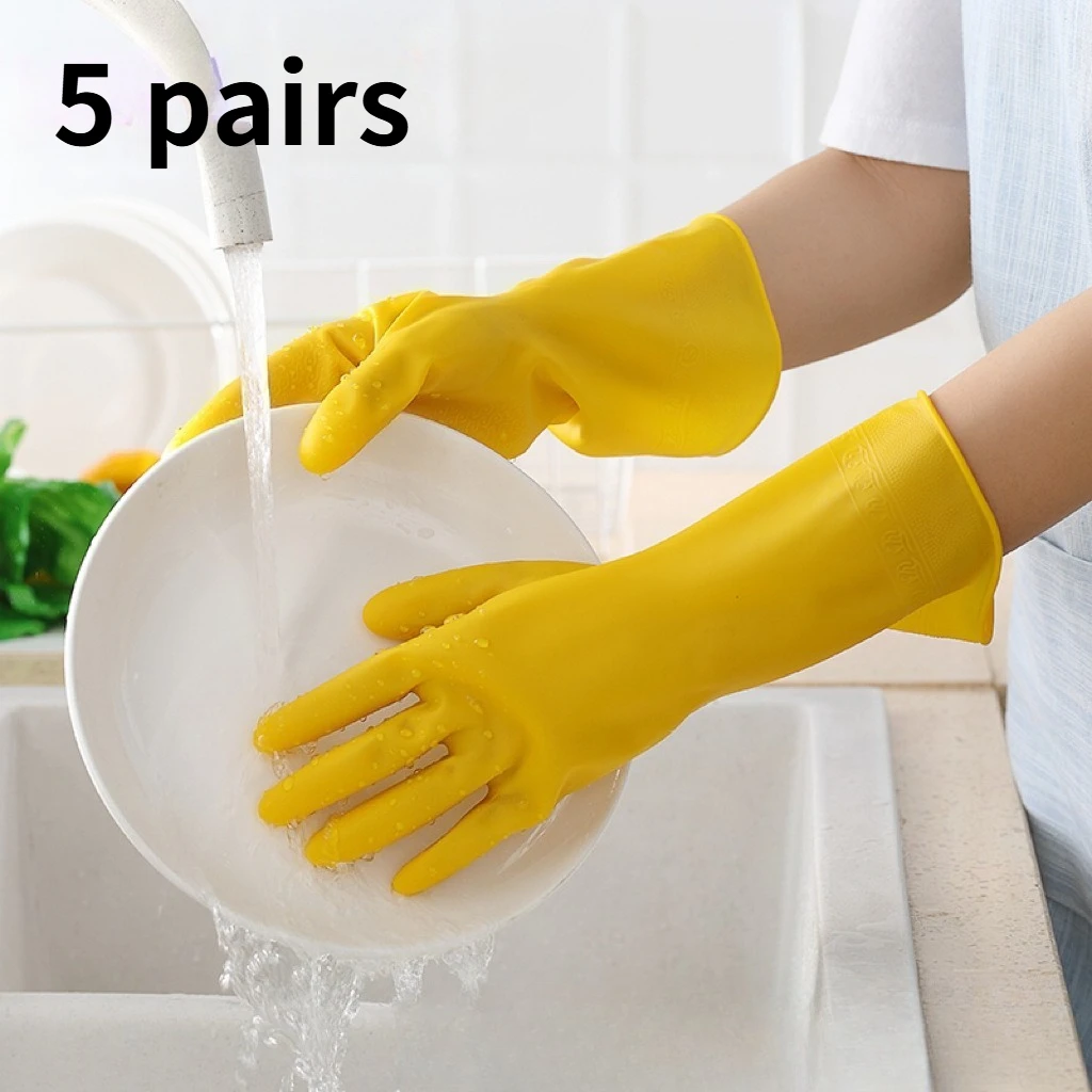 5 زوج من قفازات التنظيف البلاستيكية المتينة المقاومة للماء، قفازات غسيل الأطباق غير قابلة للانزلاق للمطبخ، قفازات الغسيل المنزلية متعددة الأغراض