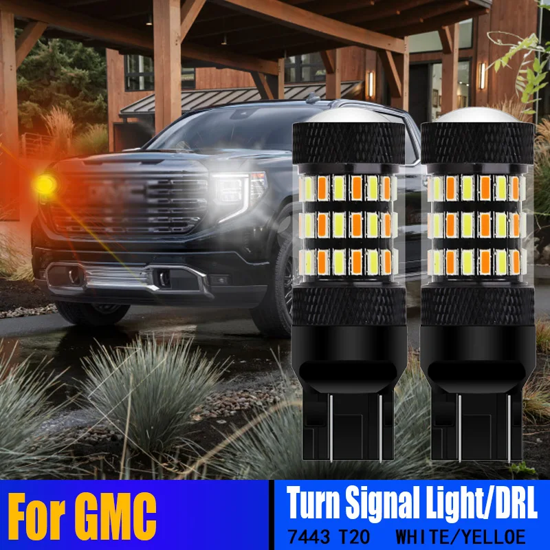 

2X T20 7443 580 WHITE Yellow Canbus LED Turn Signal Light Bulbs DRL 2in1 For GMC Acadia Sierra 1500 2500 3500 Terrain Yukon 2015