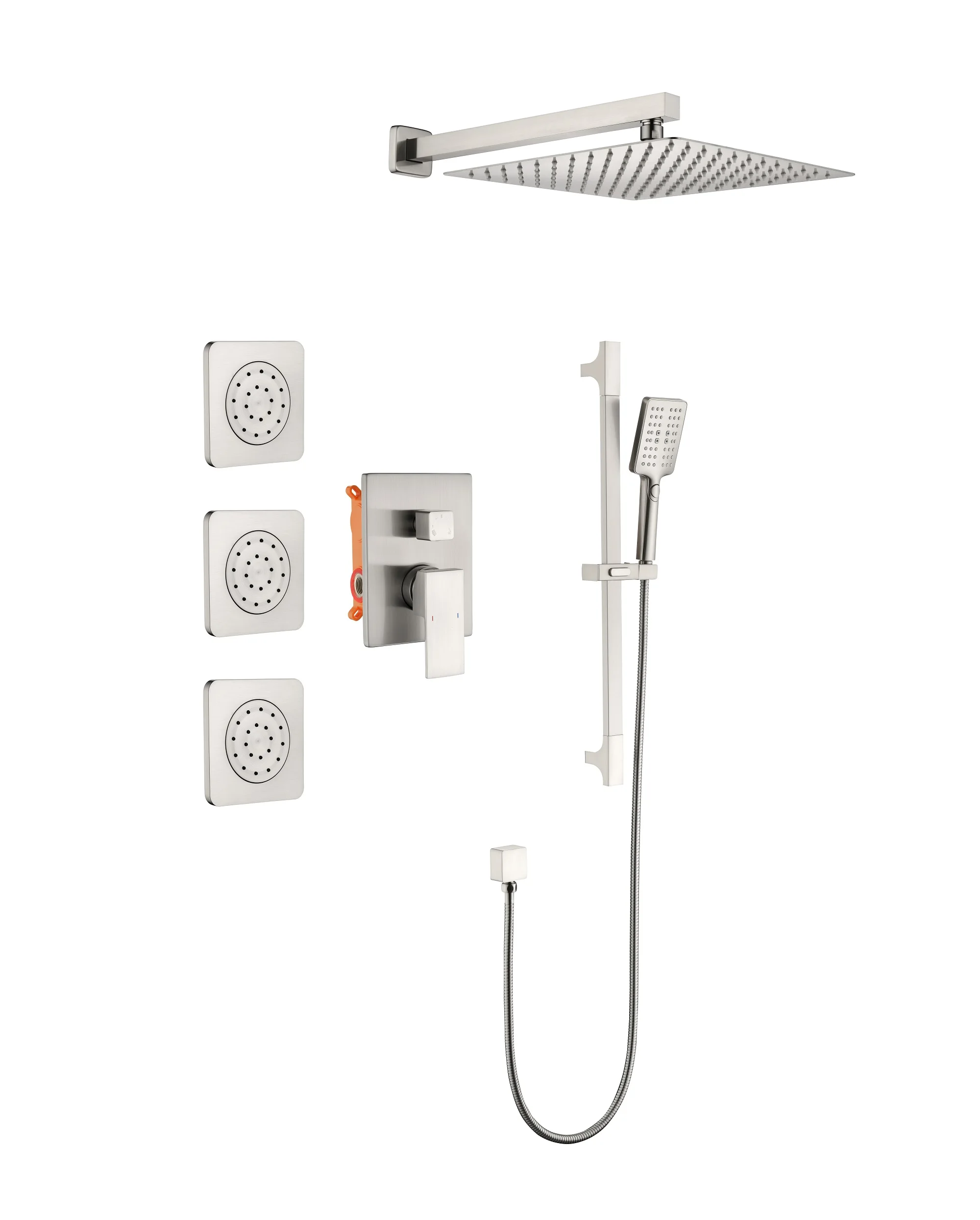 Shower System With Shower Head, Hand Shower, Slide Bar, Bodysprays, Shower Arm, Hose, Valve Trim Set Bathroom Furniture