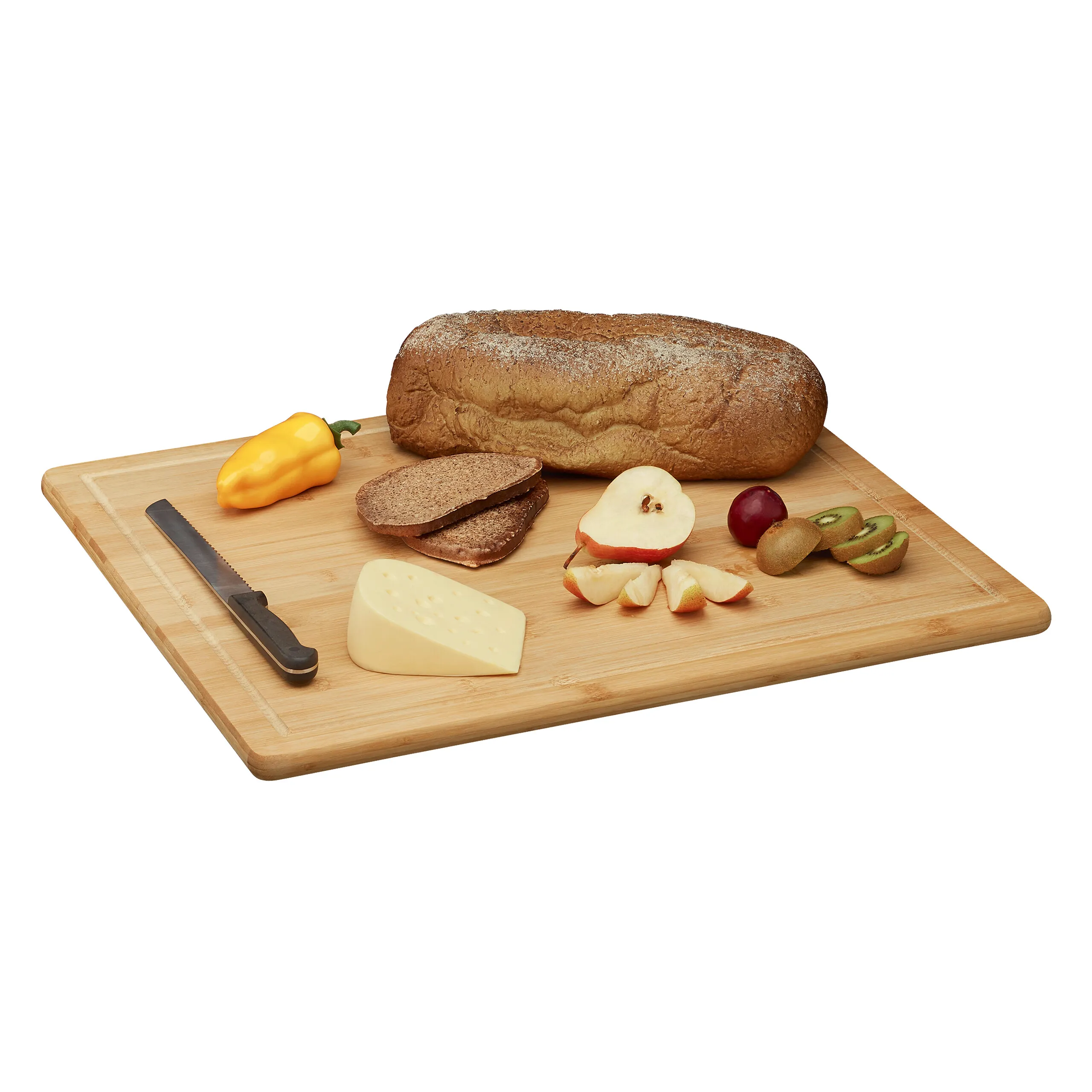Planche à découper, avec rainure pour récupérer le jus, pour découper et servir, en bambou, naturelle, 2 x 56,5 x 50 cm, couvercle de cuisinière, planche de service, planche à découper, Relaxdays
