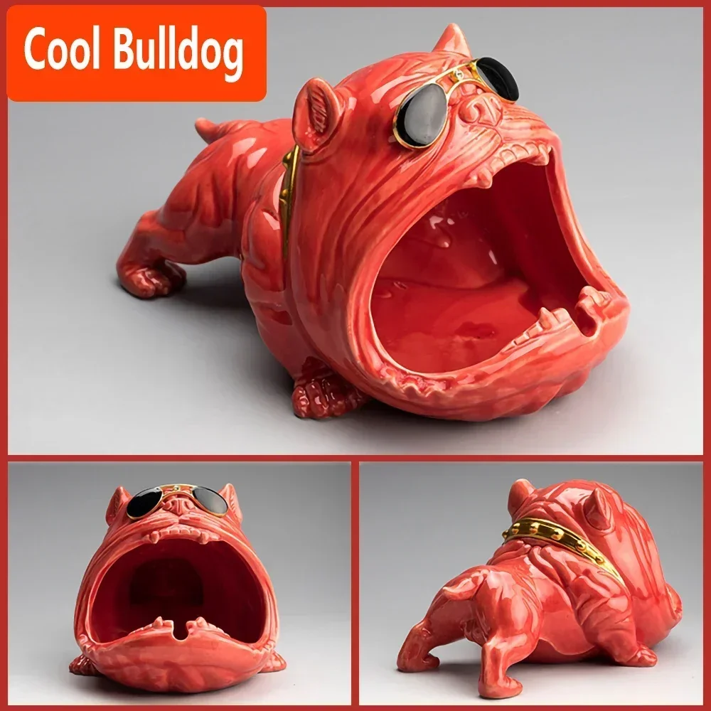 Ceramic Bully Dog Figurine Modern Living Room Decor,Bulldog Statue Home Interior Decoration Storage Box,Animal Sculpture Ashtray