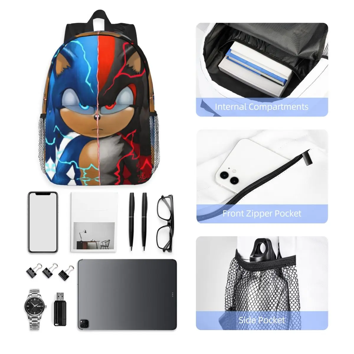 Sonic Shadow Backpack Hot Sale Daypack Large Capacity Boys Girls BookBag Shoulder Bags for Men Women School Bag