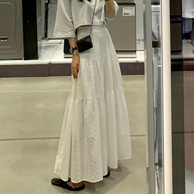 

Ele длинная кружевная ажурная юбка с высокой талией, женская летняя модная универсальная свободная юбка длиной до колена