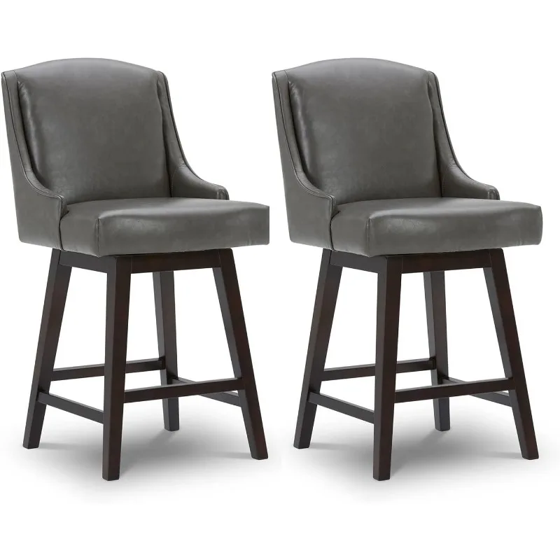 Counter Height Swivel Barstools, estofados do falso couro Bar Stools, conjunto de 2, 26 na altura do assento